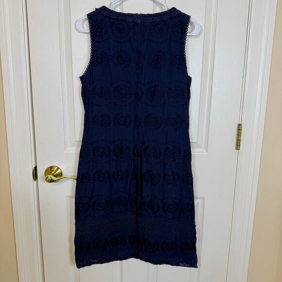Talbots Navy Eyelet Shift Dress Size 10 100% Cotton EUC Classic, Coastal - Picture 4 of 8